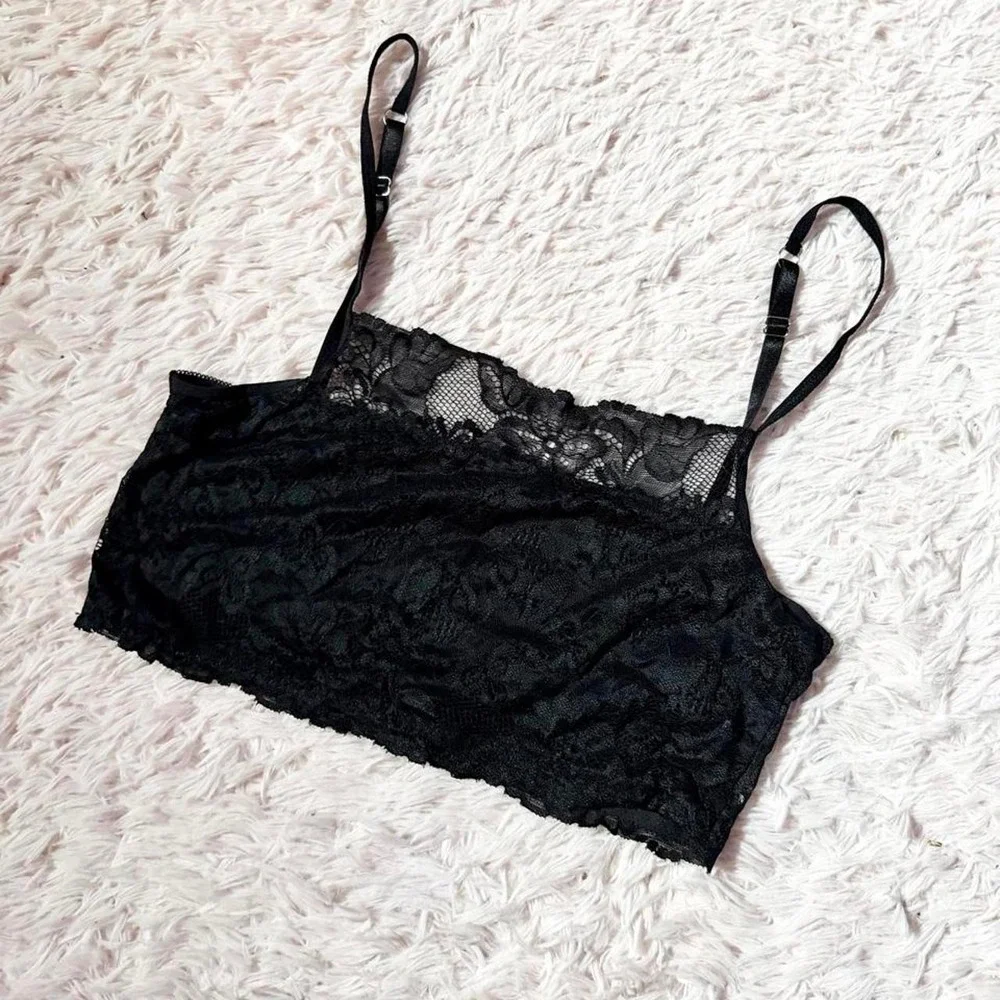 Black Lace Delicate Whimsygoth Coquette Soft Romantic Bralette Womens XL Witchy